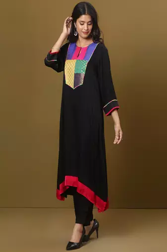 Black cotton modal kurta set