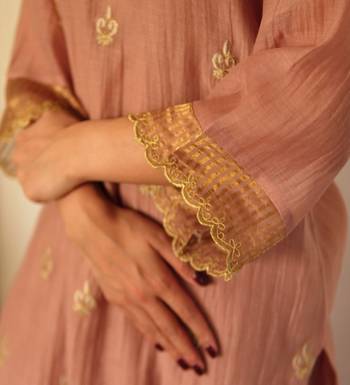 Mocha chanderi embroidered suit set with dupatta 5