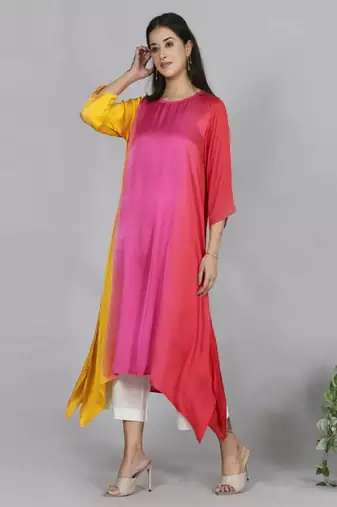 Red ombre modal asymmetric kurta