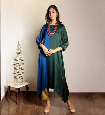 Dark green ombre modal asymmetric kurta 1