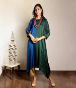 Dark green ombre modal asymmetric kurta