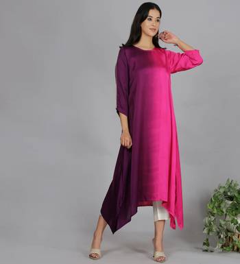 Pink ombre modal asymmetric kurta 1