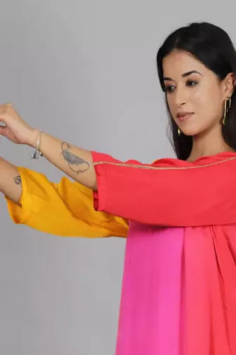 Red ombre modal asymmetric kurta