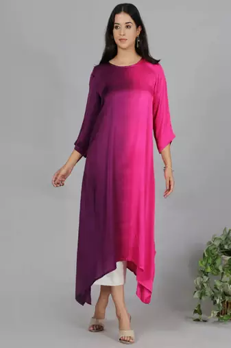 Pink ombre modal asymmetric kurta