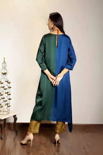 Dark green ombre modal asymmetric kurta