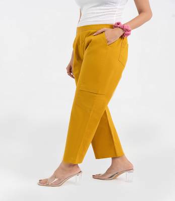 Mustard cotton  solid cargo pant 2