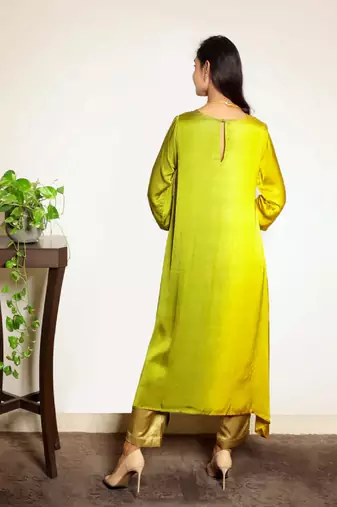 Green ombre modal asymmetric kurta
