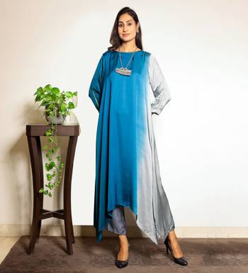 Blue ombre modal asymmetric kurta 1