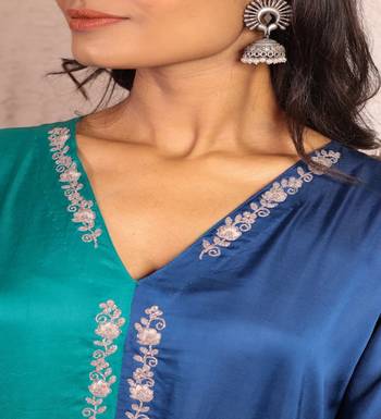 modal silk asymmetric kurta with dori work embroidery 2