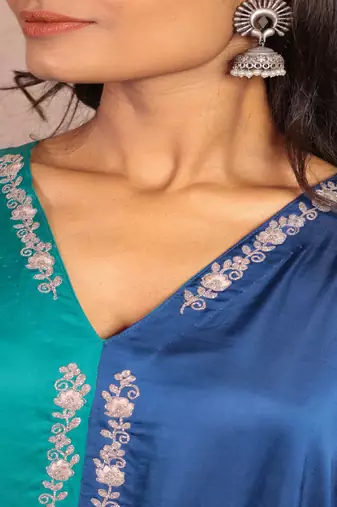modal silk asymmetric kurta with dori work embroidery
