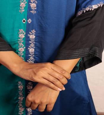 modal silk asymmetric kurta with dori work embroidery 3