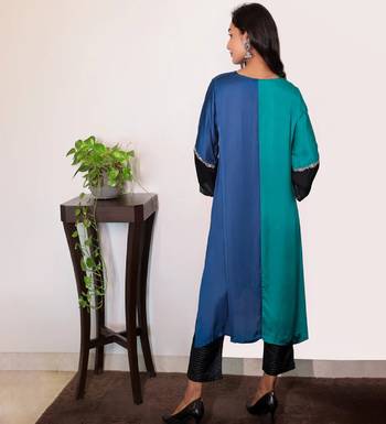 modal silk asymmetric kurta with dori work embroidery 4