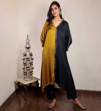 modal silk asymmetric kurta with hand embroidery 1