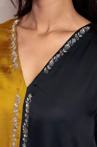 modal silk asymmetric kurta with hand embroidery