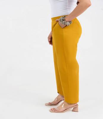 Mustard cotton  solid pant with leaf bottom 2