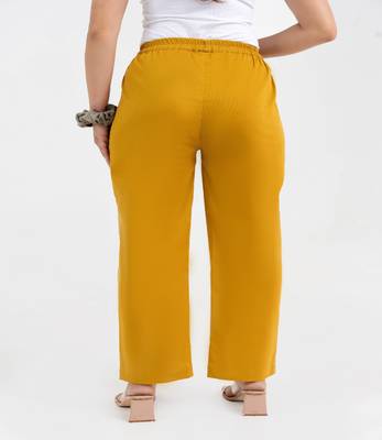 Mustard cotton  solid pant with leaf bottom 3