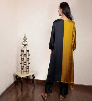 modal silk asymmetric kurta with hand embroidery 4
