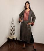 Black hand embroidered zig zag modal silk kurta