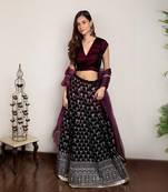 Wine embroidered lehenga set with organza dupatta