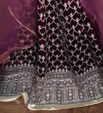 Wine embroidered lehenga set with organza dupatta 4