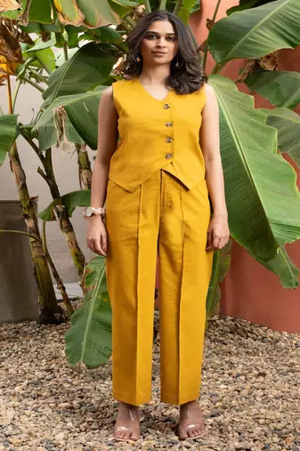 Mustard  cotton  formal pants