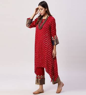 Red modal silk kurta with pants 3