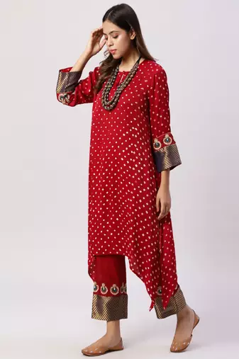Red modal silk kurta with pants