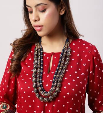 Red modal silk kurta with pants 4