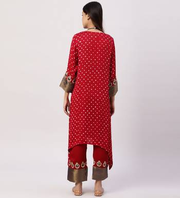 Red modal silk kurta with pants 5
