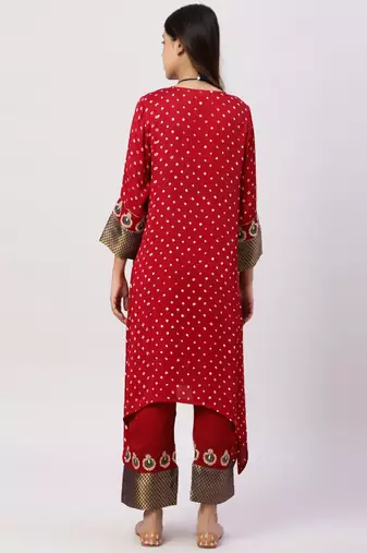 Red modal silk kurta with pants