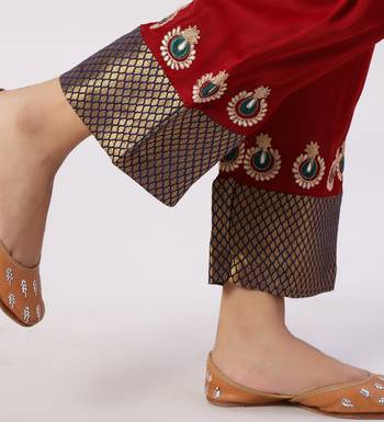 Red modal silk kurta with pants 6