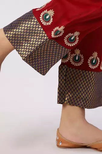Red modal silk kurta with pants