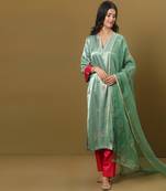 Embroidered mashru silk kurta set with dupatta