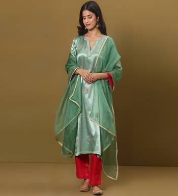 Embroidered mashru silk kurta set with dupatta 2