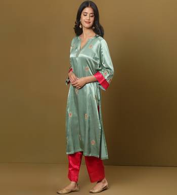 Embroidered mashru silk kurta set with dupatta 3