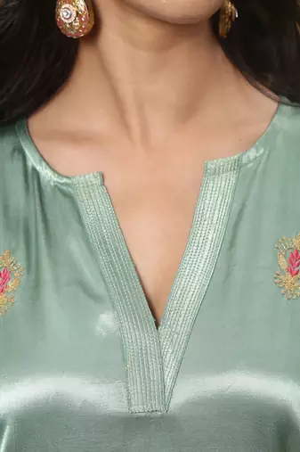 Embroidered mashru silk kurta set with dupatta