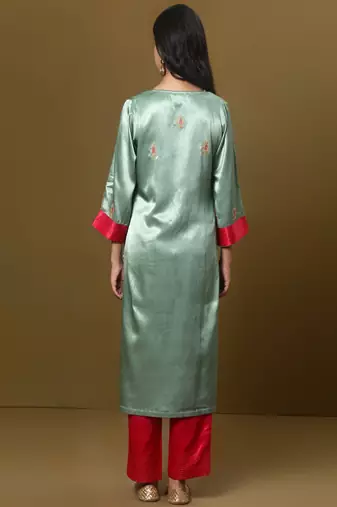 Embroidered mashru silk kurta set with dupatta