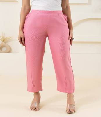 Pink solid viscose pant with pleated bottom 2