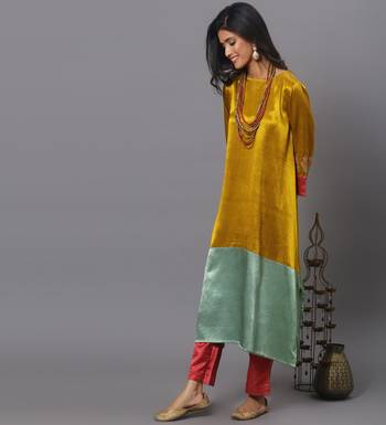 Colour block mashru silk kurta set 2