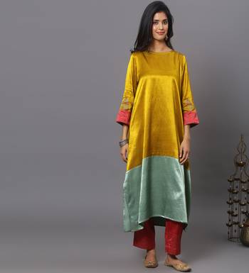 Colour block mashru silk kurta set 3