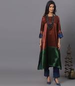 Colour block mashru silk kurta set