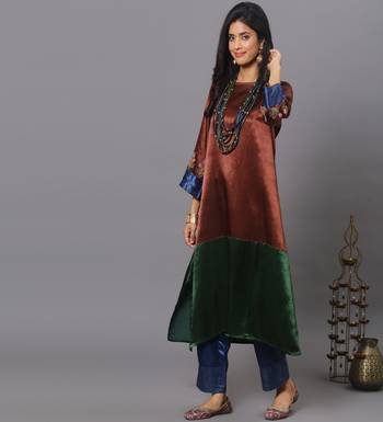 Colour block mashru silk kurta set 2