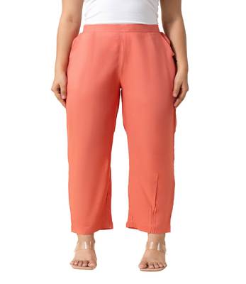 Peach solid viscose pant with pleated bottom 2