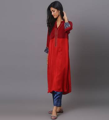 Colour block kurta set with sleeves detailing 3