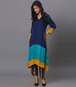 Colour block kurta set with brocade pants