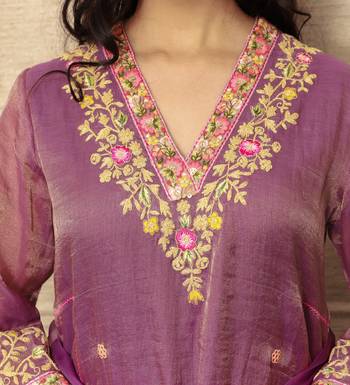 Embroidered purple metallic chanderi kurta set 3