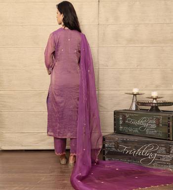 Embroidered purple metallic chanderi kurta set 4