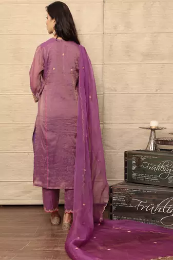 Embroidered purple metallic chanderi kurta set