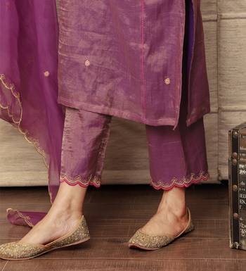 Embroidered purple metallic chanderi kurta set 5