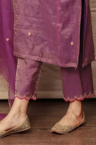 Embroidered purple metallic chanderi kurta set